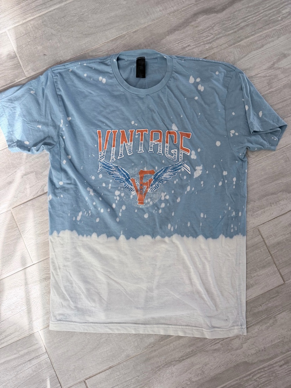 Sweet Claire Vintage Graphic Tee - Light Blue & White with Orange Accent